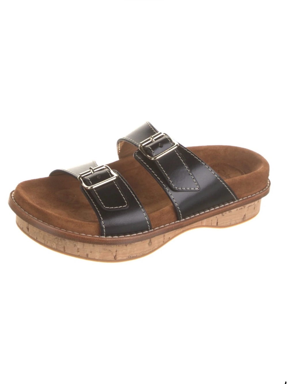 Chloé Black Double-Buckle Cork-Platform Slide Sandal EU39